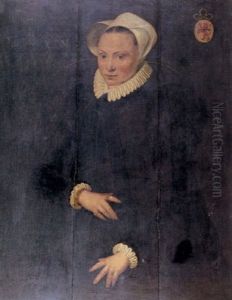 Portrait Of A Young Lady (margreta Gerrits, Verduyn?) Wearing A Black Dress With A White Ruff And Bonnet by Cornelis Ketel