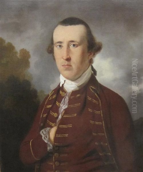 Portrait Of A Gentleman (warren Hastings?), Wearing A Brocaded Coat, A Landscape Beyond - view 1
