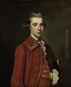 Portrait Of A Gentleman, In A Burgundy Coat And Waistcoat, With A Tricorn Hat Under His Left Arm