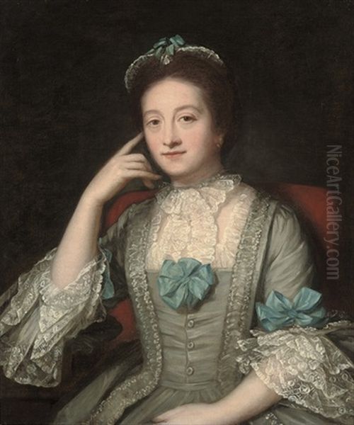Portrait Of A Lady, Half-length, In A Blue Dress With Lace Collar And Cuffs - view 1