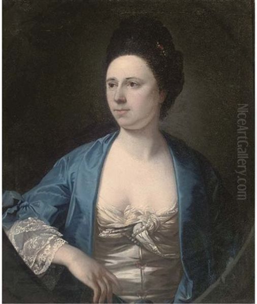 Portrait Of A Lady, Half-length, In A Blue Gown And White Dress With Pearls - view 1