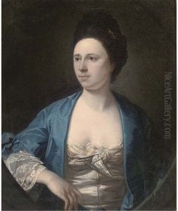 Portrait Of A Lady, Half-length, In A Blue Gown And White Dress With Pearls