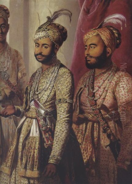 Portrait Of Umdat-ul-umara And Amir-ul-umara, The Two Sons Of Nawab Muhammad Ali Khan Of Arcot And The Carnatic, Wearing Embroidered Costumes, Plumed Turbans And Jewellery - view 1