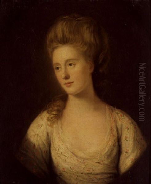 Portrait Of A Lady Wearing A White Dress With Pink Flowers - view 1
