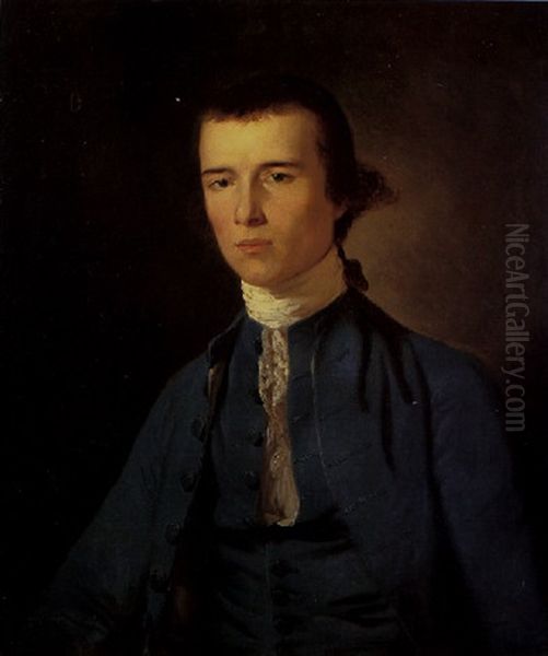 Portrait Of A Gentleman Wearing A Blue Coat, Waistcoat And White Stock - view 1