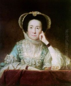 Portrait Of A Lady Wearing A Lace Bonnet And Lace Trimmed Blue Dress by Tilly Kettle