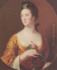 Portrait Of A Lady Wearing A Yellow Dress And Holding Flowers by Tilly Kettle