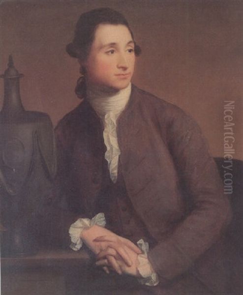Portrait Of Thomas Rogers Wearing A Brown Coat, Resting On A Ledge, Next To An Urn - view 1