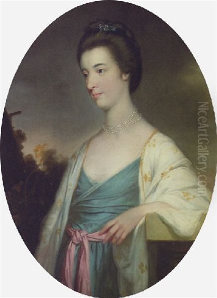 Portrait Of Mary Aubrey Of Rathcoffey, Co. Kildare, In A Blue Dress And White Embroidered Wrap - view 1