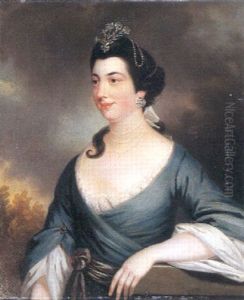 Portrait Of A Lady Wearing A Blue Dress, In A Landscape Portrait Of A Lady Wearing A Blue Dress, In A Landscape