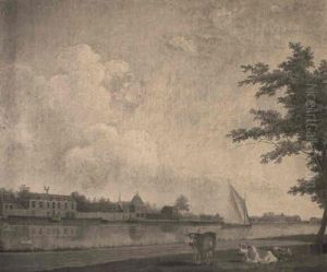 A Canal With Cattle Resting On The Near Bank, The Walls Of Kasteeltje Beyond by Hendrik Keun