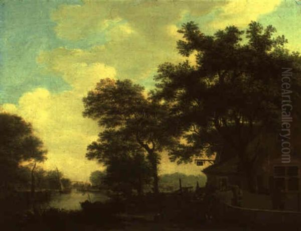 Summer Landscape With Men Conversing Ouside An Inn - view 1