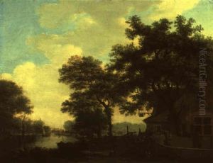 Summer Landscape With Men Conversing Ouside An Inn by Hendrik Keun
