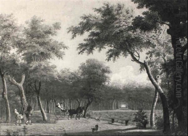 A Couple Promenading In A Carriage In A Park, Possibly The Haarlemmerhour - view 1