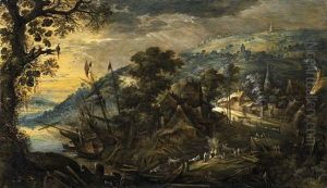 Landscape With Shipyard by Kerstiaen de Keuninck