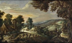 An Extensive Hilly Landscape With Farmsteads by Kerstiaen de Keuninck