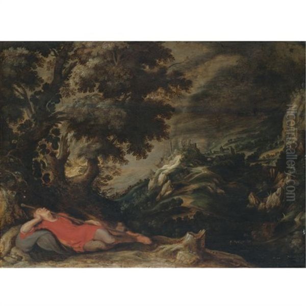 A Hillly Landscape With A Figure Resting In The Foreground (jacob's Dream?) - view 1