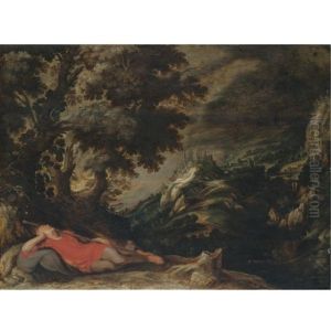 A Hillly Landscape With A Figure Resting In The Foreground (jacob's Dream?)