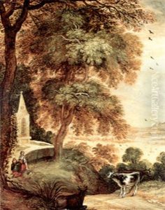 A Young Shepherdess With Cattle By A Chapel