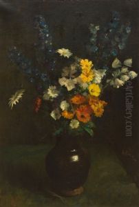 Blue Delphiniums, Bell-flowers, Daisies And Other Summer Flowers