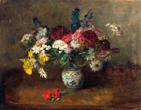 Stilleven Met Bloemen In Blauw-witte Vaas - view 1