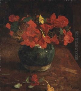 A Still Life With Indian Cress In A Ginger Jar by Jacob Simon Hendrik Kever