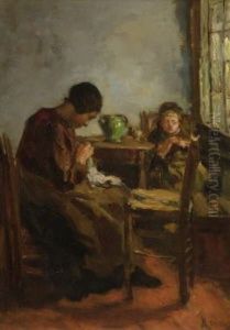 Naherin Mit Kleinem Madchen In Der Stube by Jacob Simon Hendrik Kever