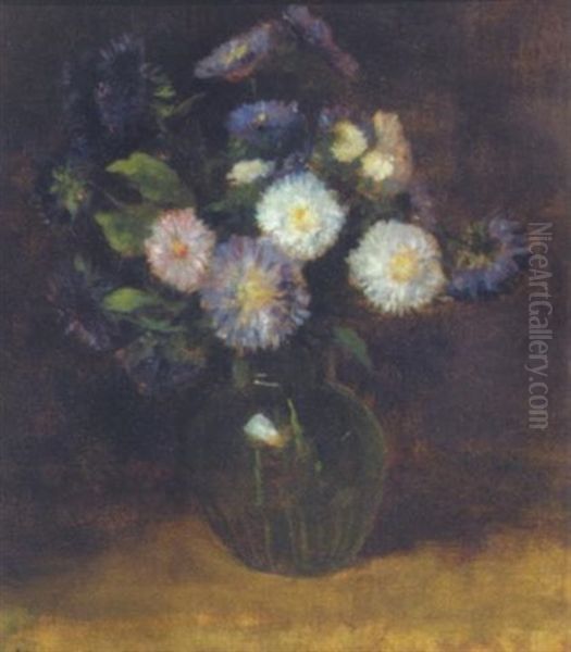 Asters In A Glass Vase - view 1