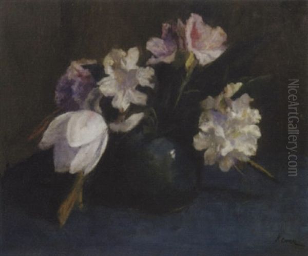 Rhododendrons And A Tulip In A Vase - view 1