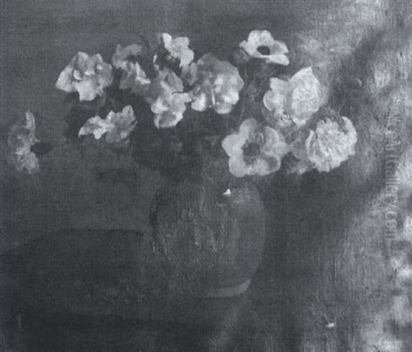 Still Life Of Flowers In A Green Vase - view 1