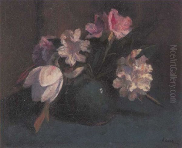 A Still Life Of Flowers In A Green Vase - view 1