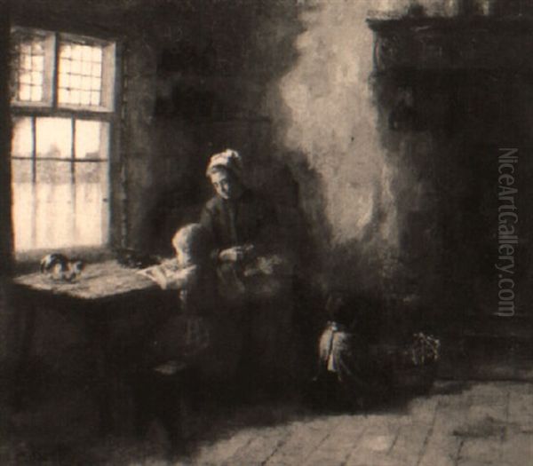 An Interior With A Mother And Her Children - view 1