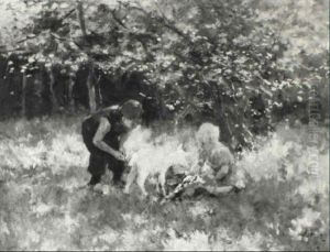 Children Playing With A Goat