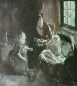 Mother And Children In An Interior by Jacob Simon Hendrik Kever