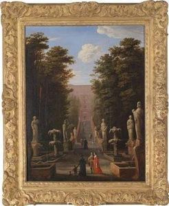 An Elegant Group In The Garden Of The Villa D"""" Este by Johann Wilhelm Baur