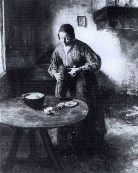 A Woman Cutting A Piece Of Bread In An Interior - view 1