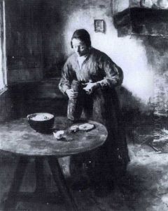 A Woman Cutting A Piece Of Bread In An Interior