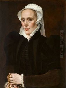 Bildnis Einer Dame, Die Eine Goldene Kette Mit Anhanger In Der Hand Halt by Adriaen Thomasz Key