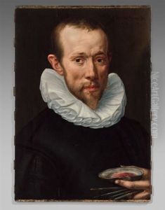 Portrait D'un Artiste Tenant Ses Pinceaux Et Une Coquille