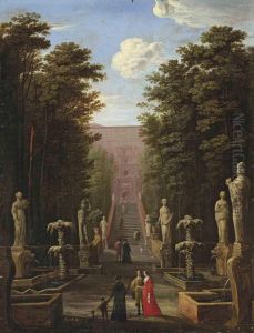 A View Of The Villa D'este And Gardens, Tivoli, With Elegantfigures