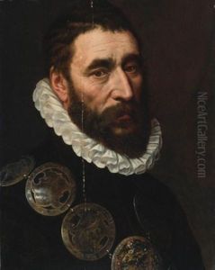 Portrait Of A Bearded Man, Bust Length, Wearing A Chain Of Guild Buckles