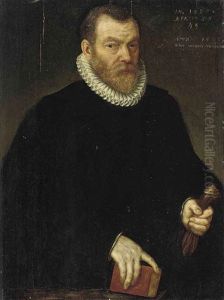 Portrait Of A Gentleman In Black Robes With White Ruff, A Book In His Right Hand And A Glove In His Left Hand, At A Parapet