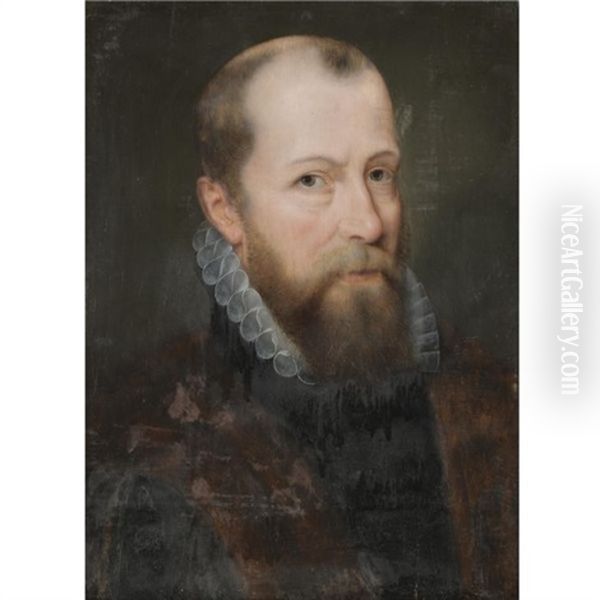 Portrait Of A Bearded Gentleman Wearing A Fur-lined Cloak And A White Embroidered Collar - view 1