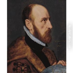 Portrait Of Abraham Ortelius, In Near Profile, Bust-length, Facing To The Right, Resting His Left Hand On A Globe