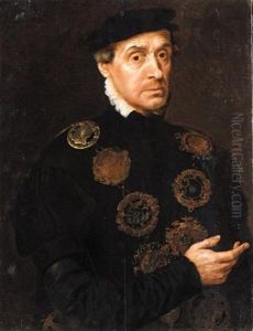 Portrait Of A Gentleman Wearing Black With A Chain Of Guild Buckles Including That Of A Goldsmith's Company
