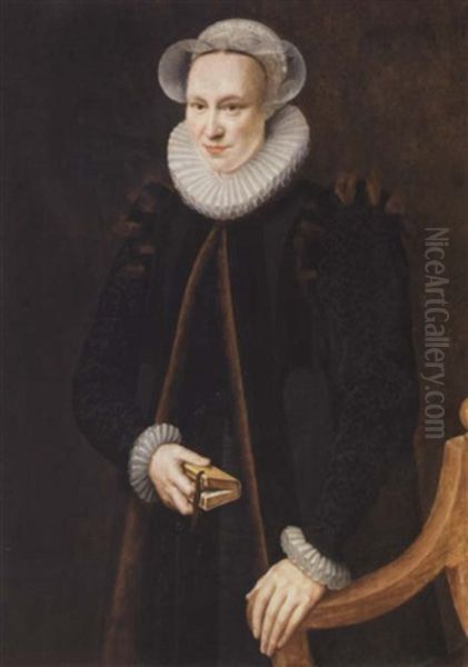 A Portrait Of A Lady Wearing A Black Coat And A White Ruff, Holding A Book - view 1