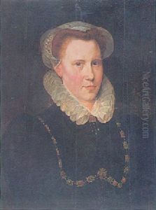 Portrait Of A Lady Wearing A Black Dress, A Ruff And Gold Chain Encrusted With Precious Stones