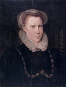 Portrait Of A Lady Wearing A Black Dress, A Ruff And A Gold Chain Encrusted With Precious Stones