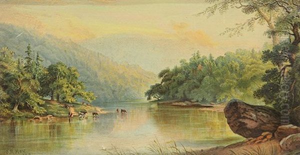 River Scene With Cattle Watering - view 1