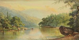 River Scene With Cattle Watering